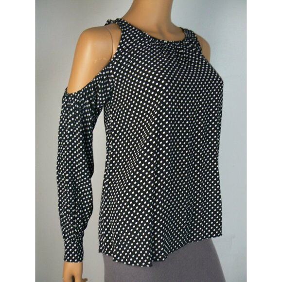 $140 L'Academie Black White Polka Dot Cold Shoulder Loose Fit Top XS NEW - Picture 3 of 5